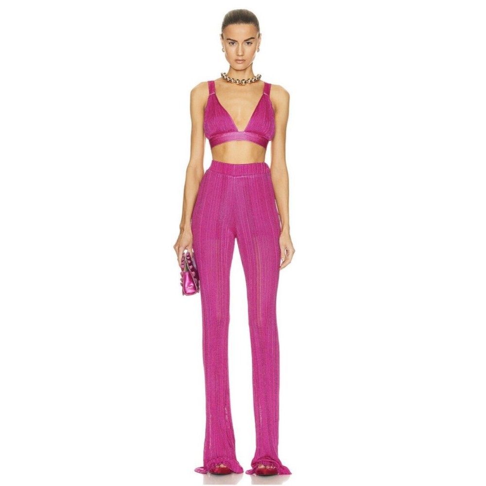 Raisa Vanessa Knit V Neck Top Fuchsia Pink Crop